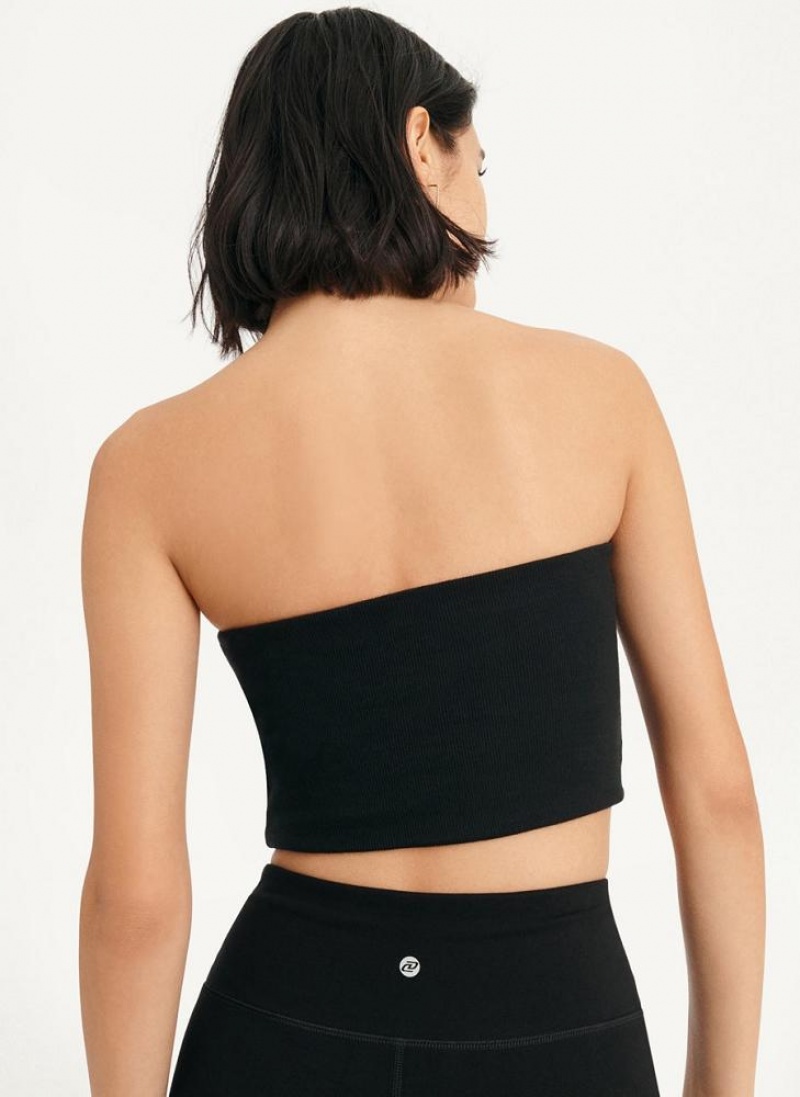 Black DKNY Rib Crop Tube Women's Tank Tops | USA-D1606