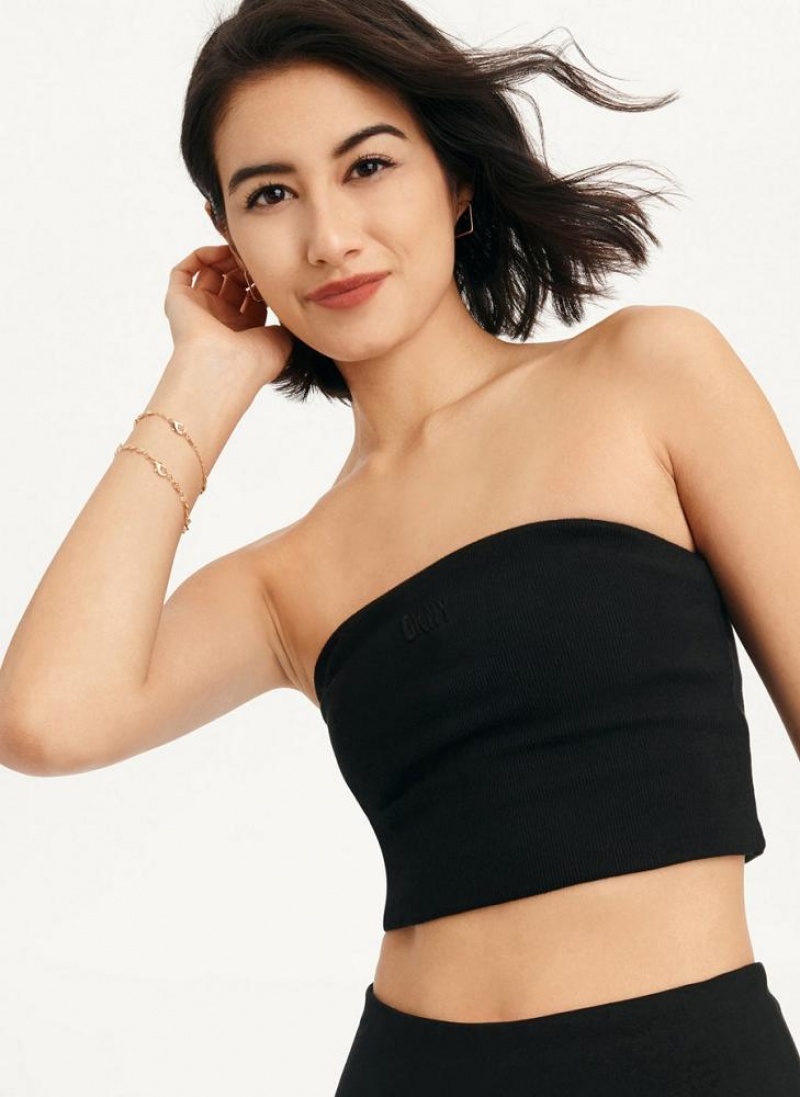 Black DKNY Rib Crop Tube Women\'s Tank Tops | USA-D1606