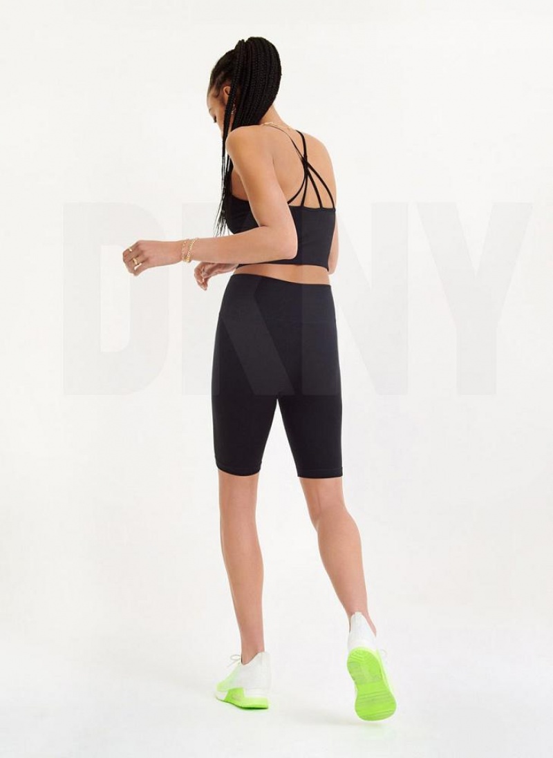 Black DKNY Rib Knit Biker Women's Shorts | USA-D0321