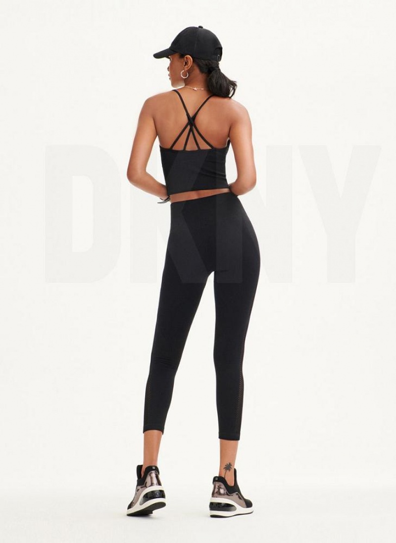 Black DKNY Rib Knit High Waisted Seamless Women's Leggings | USA-D1052