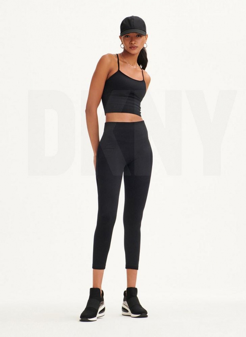 Black DKNY Rib Knit High Waisted Seamless Women's Leggings | USA-D1052
