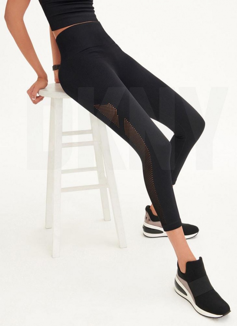 Black DKNY Rib Knit High Waisted Seamless Women's Leggings | USA-D1052
