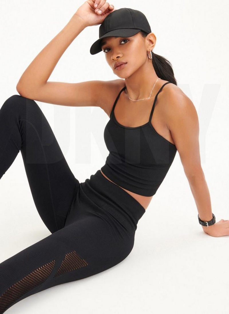 Black DKNY Rib Knit High Waisted Seamless Women\'s Leggings | USA-D1052