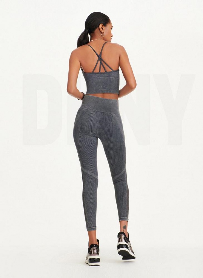 Black DKNY Rib Knit High Waisted Seamless Women's Leggings | USA-D1836