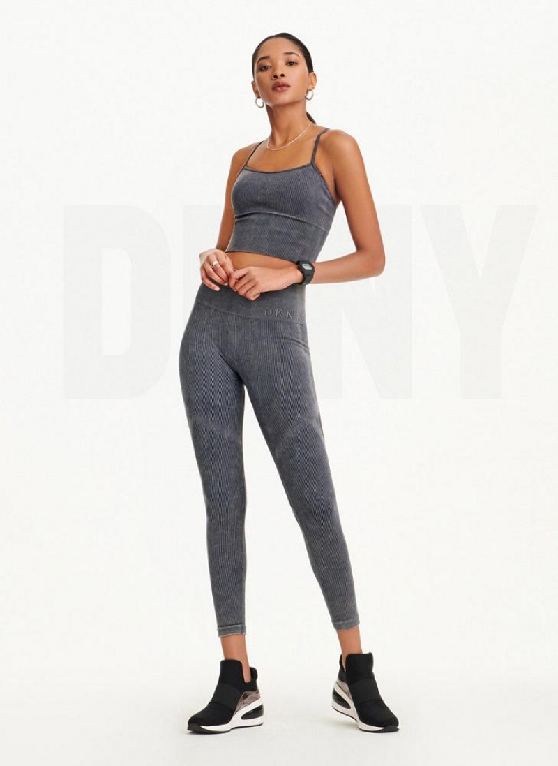 Black DKNY Rib Knit High Waisted Seamless Women's Leggings | USA-D1836