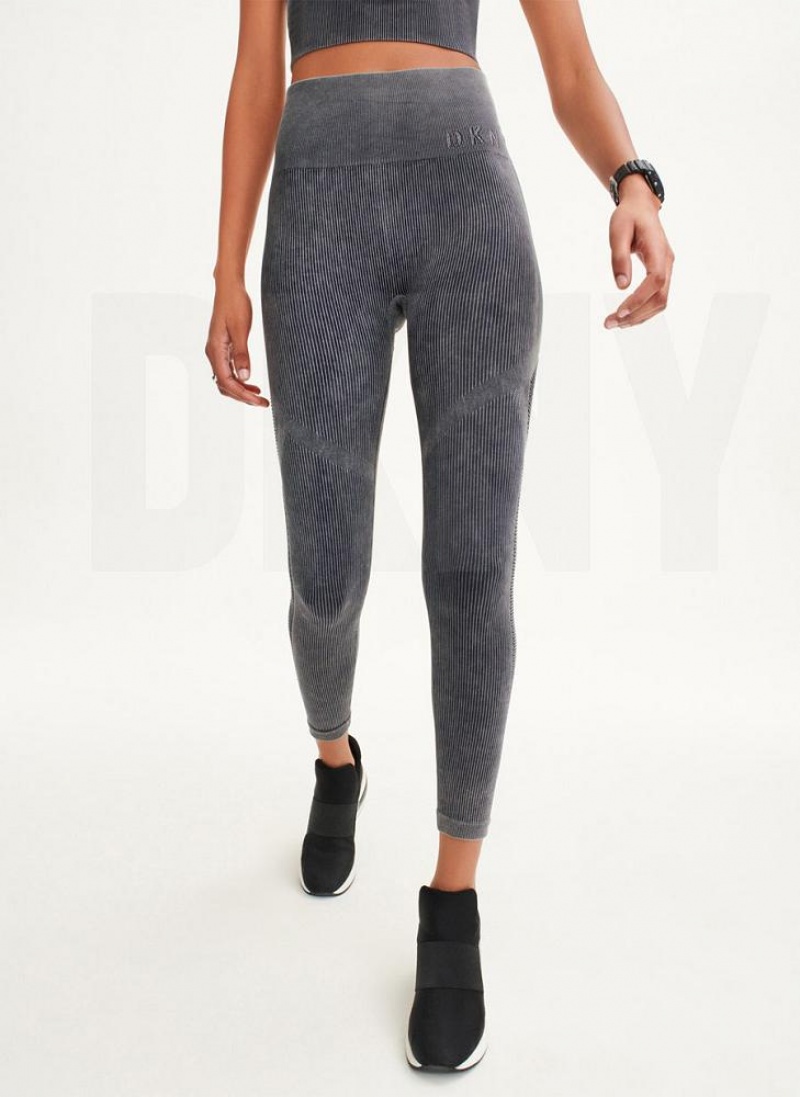 Black DKNY Rib Knit High Waisted Seamless Women's Leggings | USA-D1836