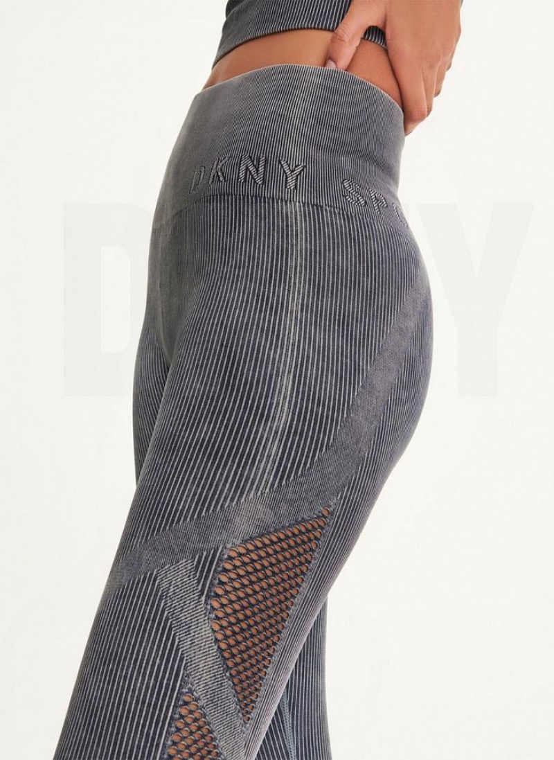 Black DKNY Rib Knit High Waisted Seamless Women's Leggings | USA-D1836