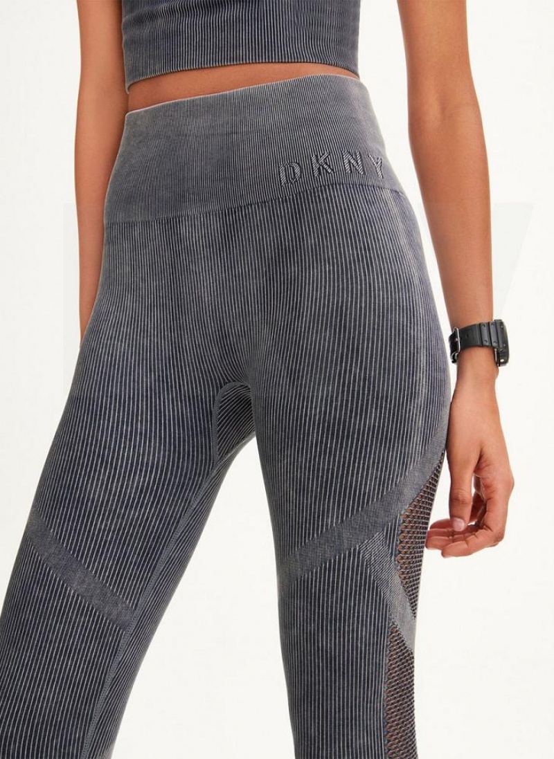 Black DKNY Rib Knit High Waisted Seamless Women's Leggings | USA-D1836