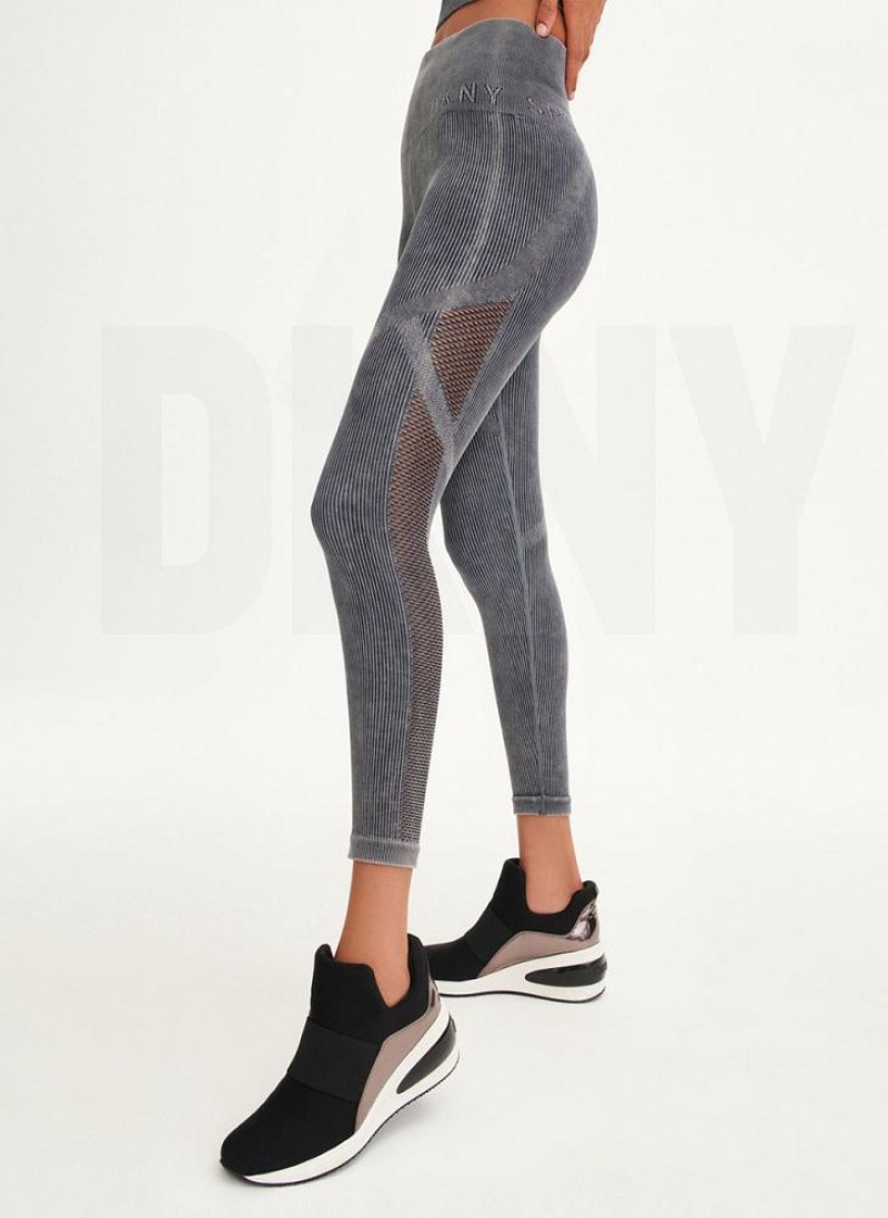 Black DKNY Rib Knit High Waisted Seamless Women's Leggings | USA-D1836