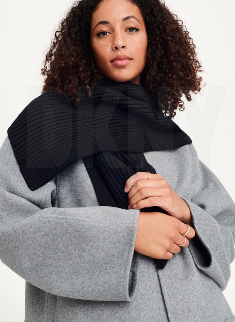 Black DKNY Rib Knit Oblong Women's Scarf | USA-D0125