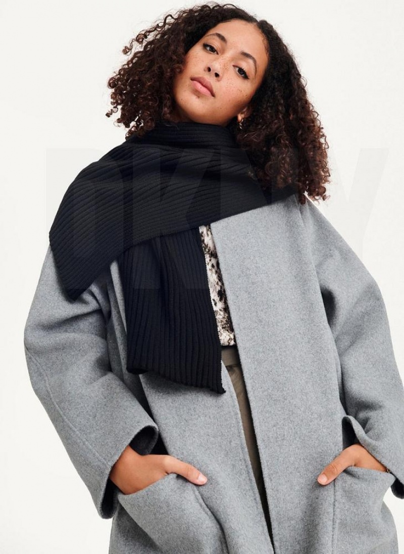 Black DKNY Rib Knit Oblong Women's Scarf | USA-D0125