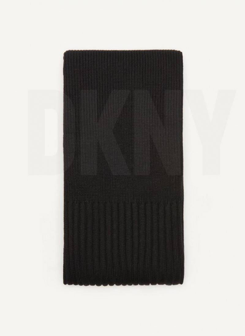 Black DKNY Rib Knit Oblong Women\'s Scarf | USA-D0125