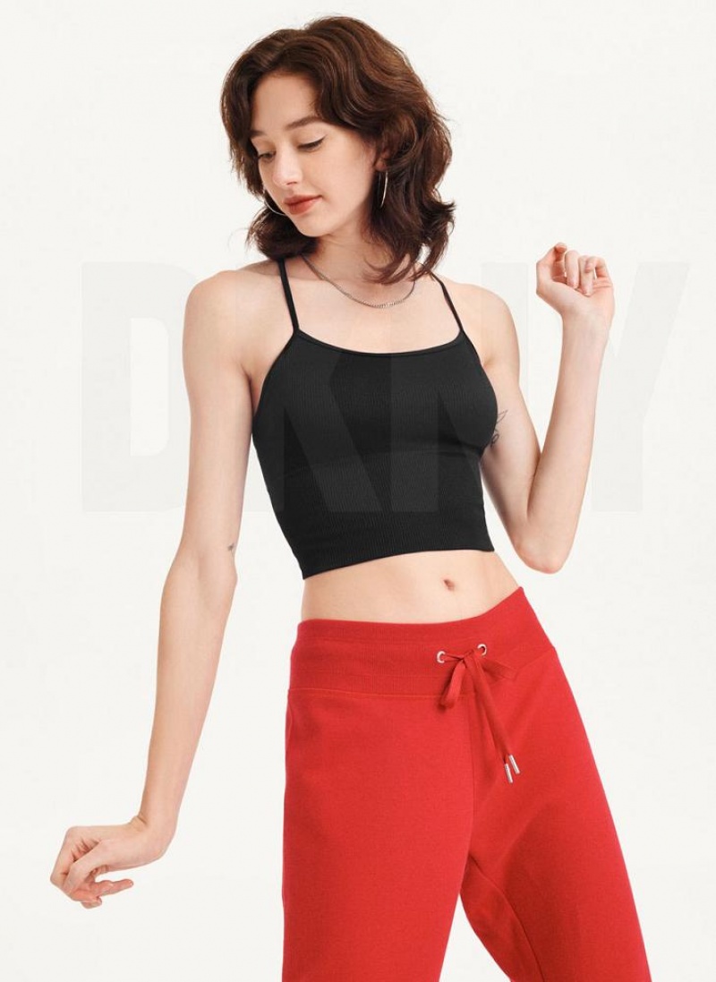 Black DKNY Rib Knit Seamless Crop Women's Tank Tops | USA-D0147
