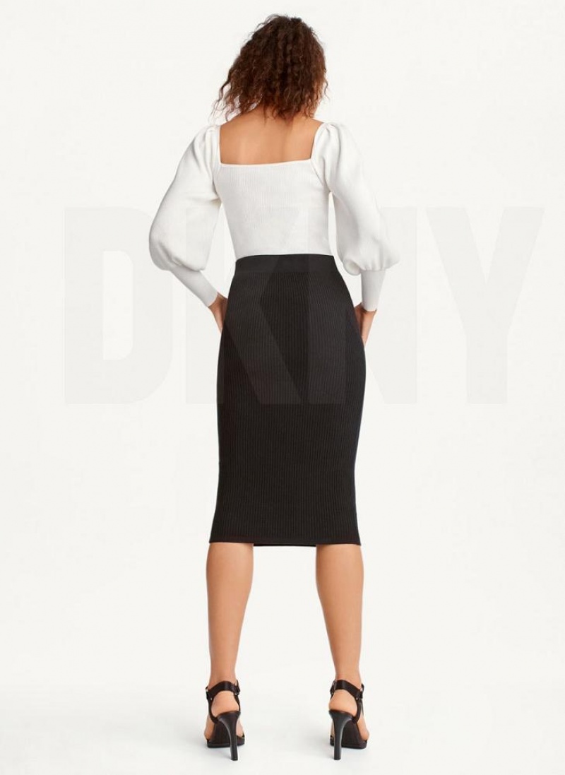 Black DKNY Ribbed Pencil Women's Skirts | USA-D0760
