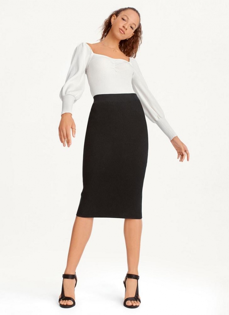 Black DKNY Ribbed Pencil Women's Skirts | USA-D0760