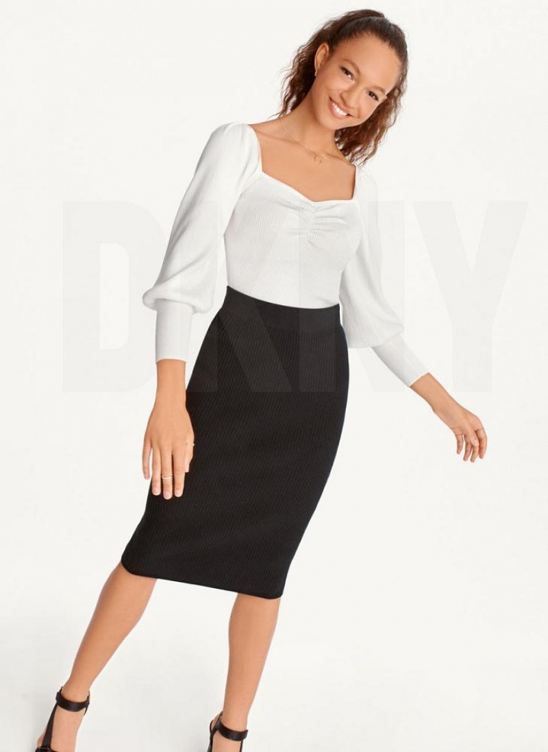 Black DKNY Ribbed Pencil Women's Skirts | USA-D0760