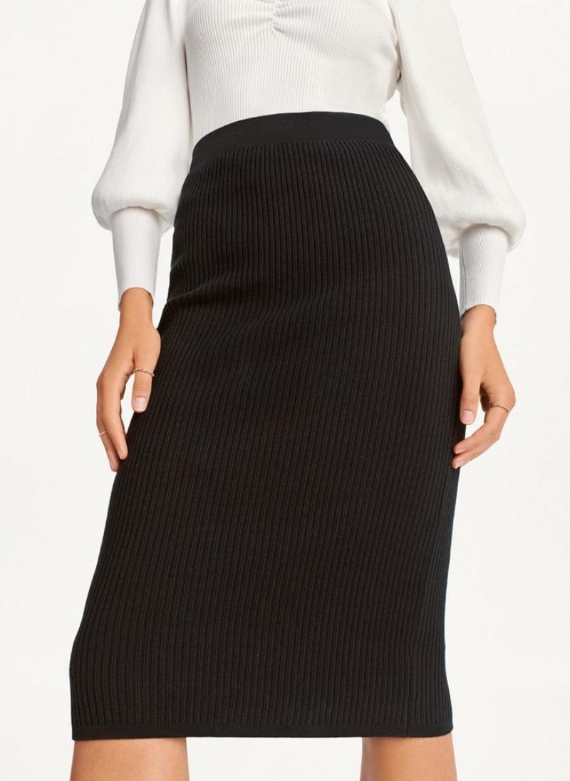 Black DKNY Ribbed Pencil Women\'s Skirts | USA-D0760