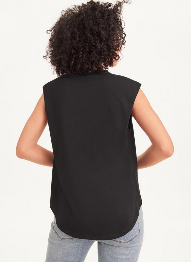 Black DKNY Round Hem Women's T Shirts | USA-D0854