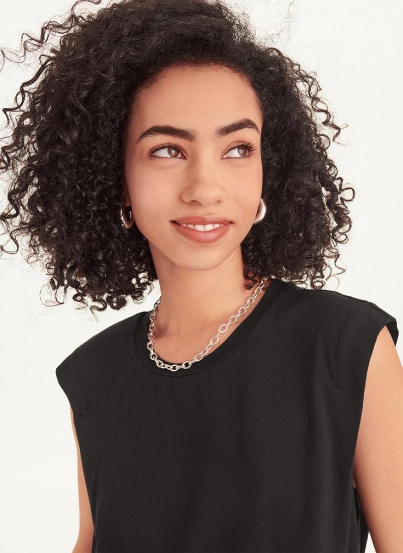 Black DKNY Round Hem Women's T Shirts | USA-D0854