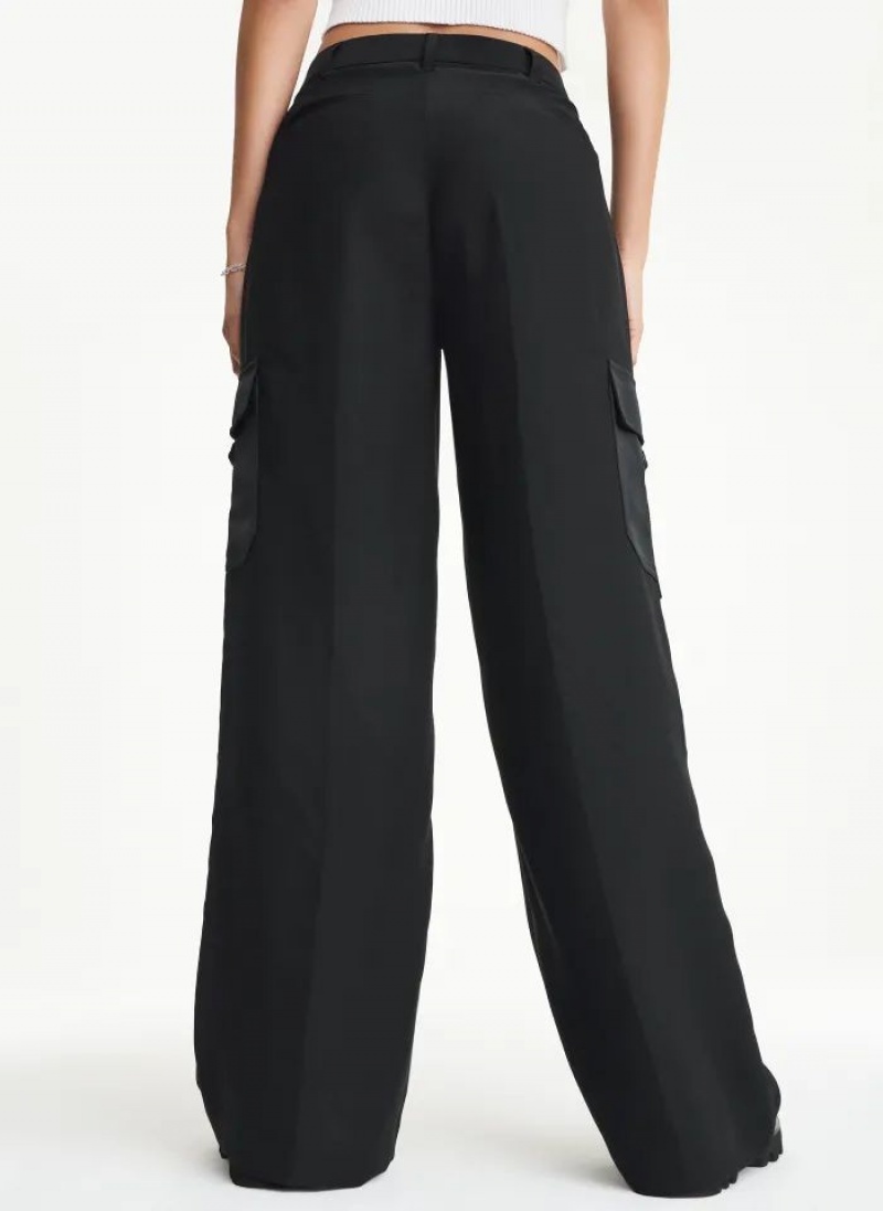 Black DKNY Satin Cargo Women's Pants | USA-D1681