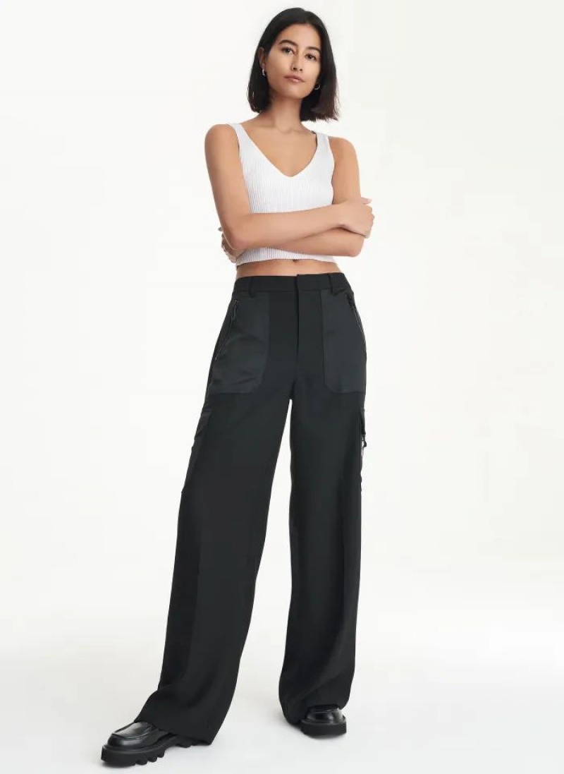 Black DKNY Satin Cargo Women's Pants | USA-D1681
