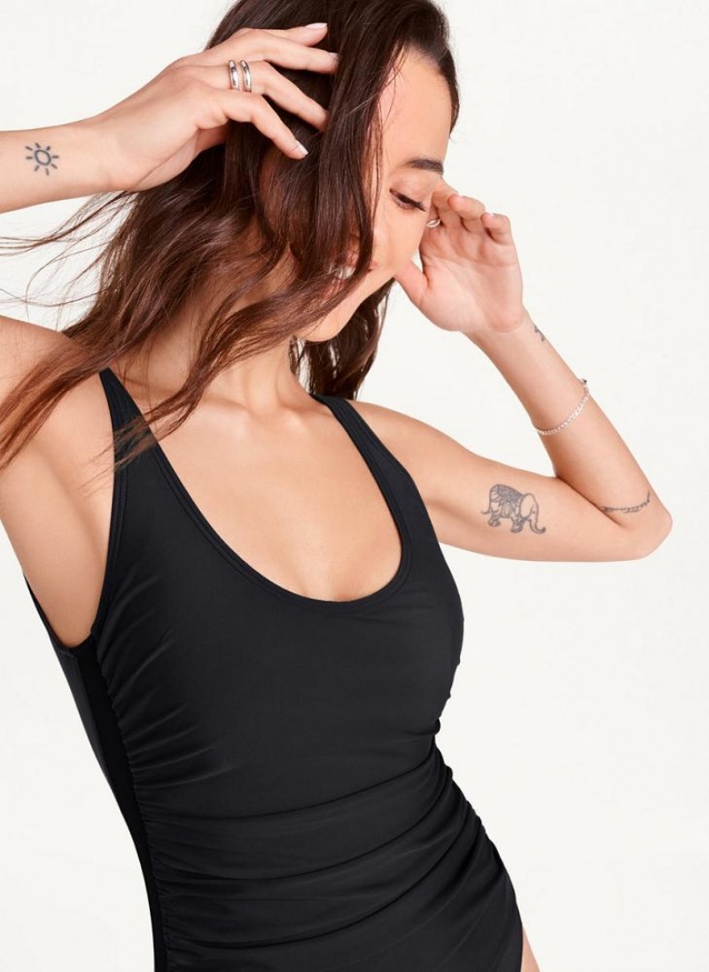 Black DKNY Scoop Neck One-Piece Women's Swimsuits | USA-D0943