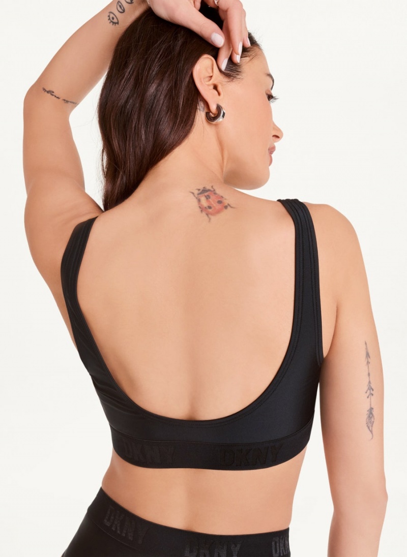 Black DKNY Scoop Neck Women's Bikini Top | USA-D1400