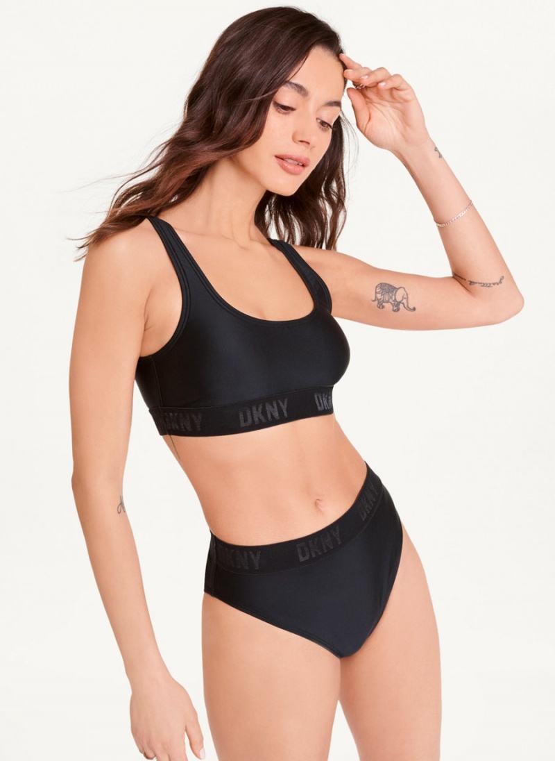Black DKNY Scoop Neck Women's Bikini Top | USA-D1400
