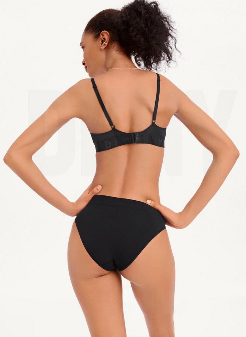 Black DKNY Seamless Litewear Rib Bikini Women's Panties | USA-D1667