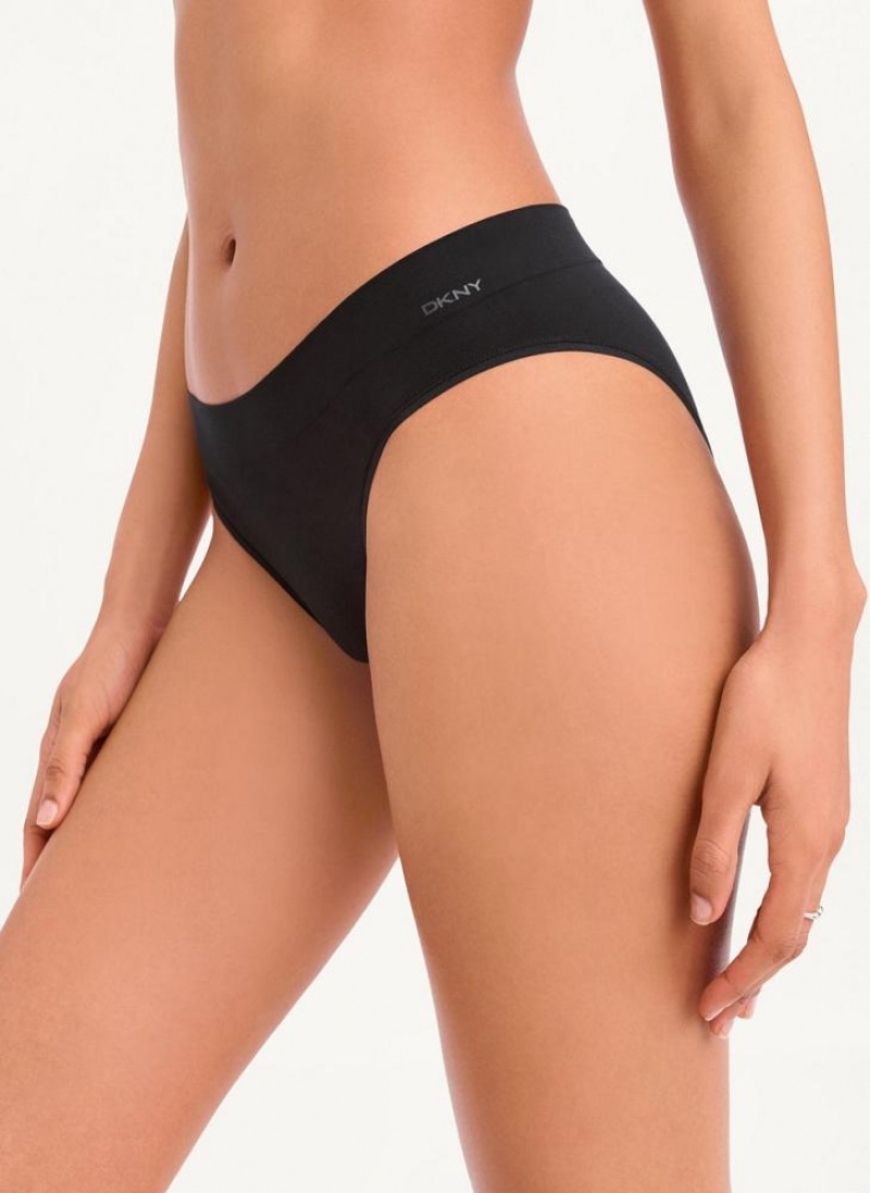 Black DKNY Seamless Litewear Rib Bikini Women's Panties | USA-D1667