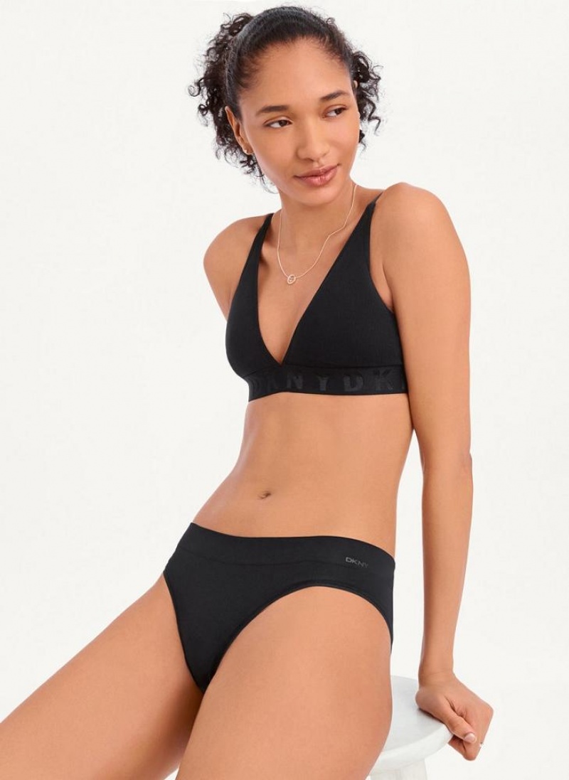 Black DKNY Seamless Litewear Rib Bikini Women's Panties | USA-D1667