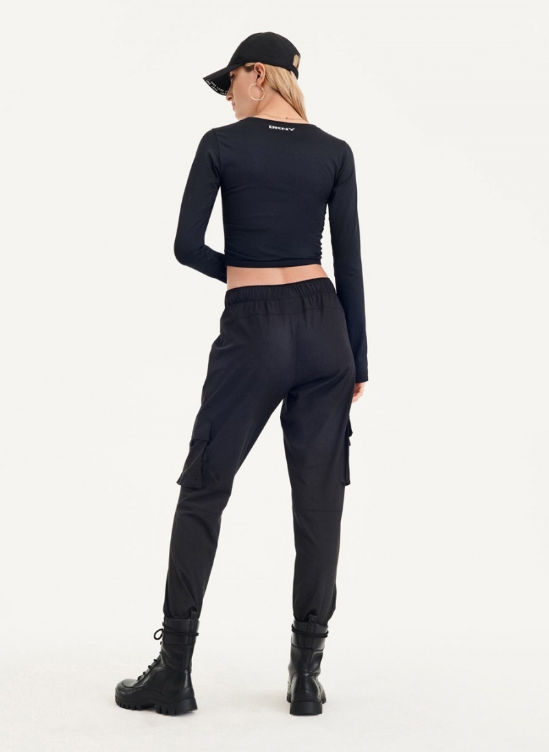 Black DKNY Seamless Long Sleeve Women's T Shirts | USA-D1275