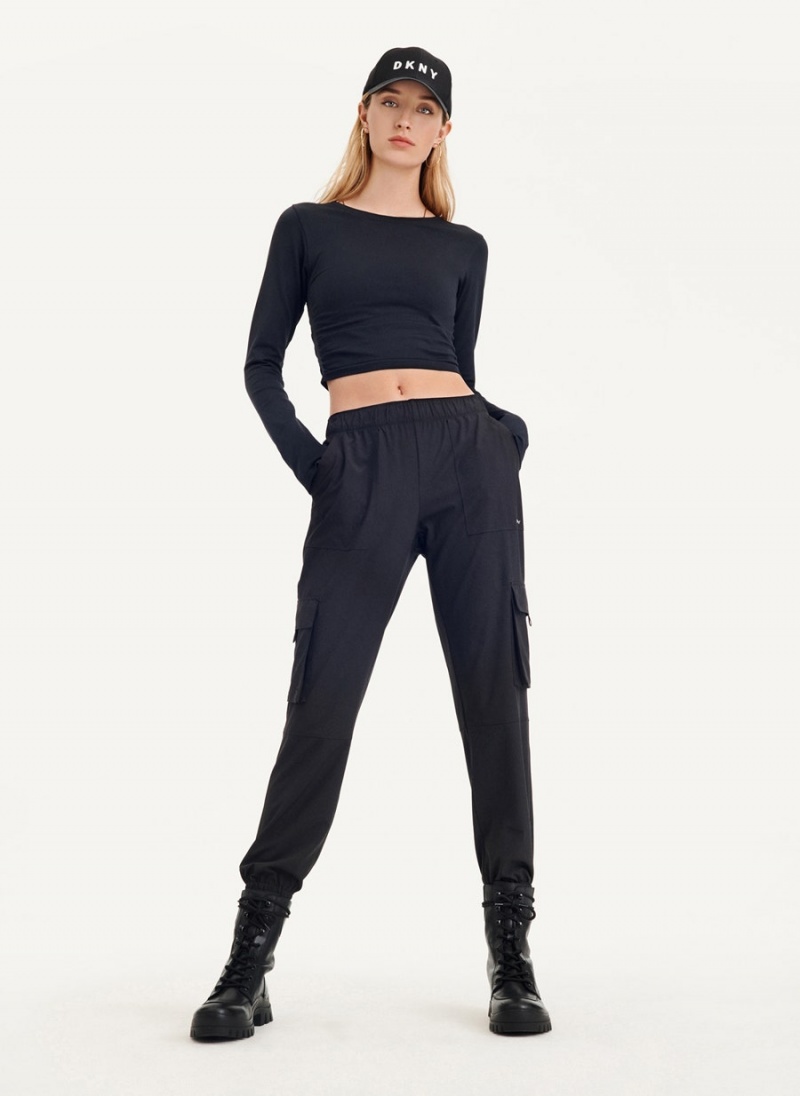 Black DKNY Seamless Long Sleeve Women's T Shirts | USA-D1275