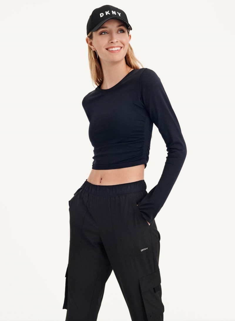 Black DKNY Seamless Long Sleeve Women's T Shirts | USA-D1275