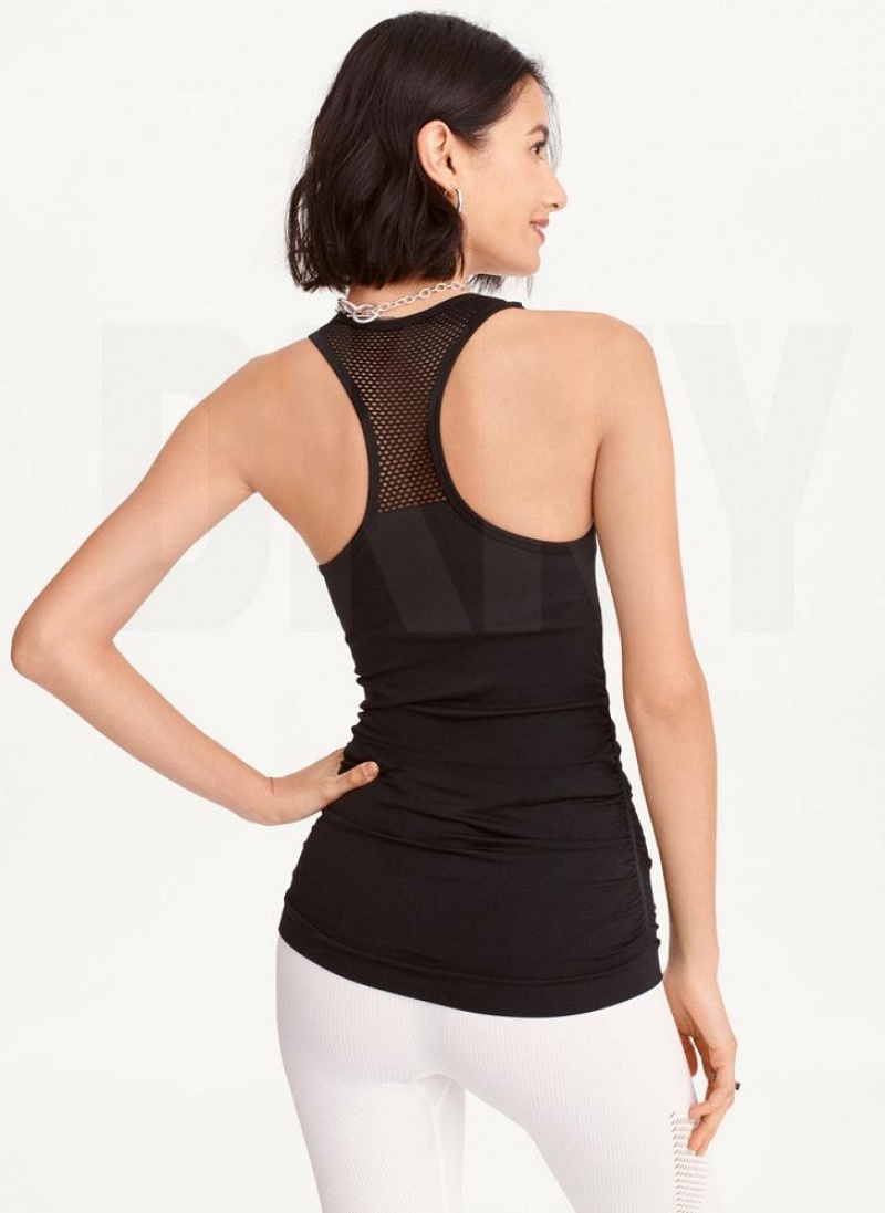 Black DKNY Seamless Racerback Ruched Women's Tank Tops | USA-D0172