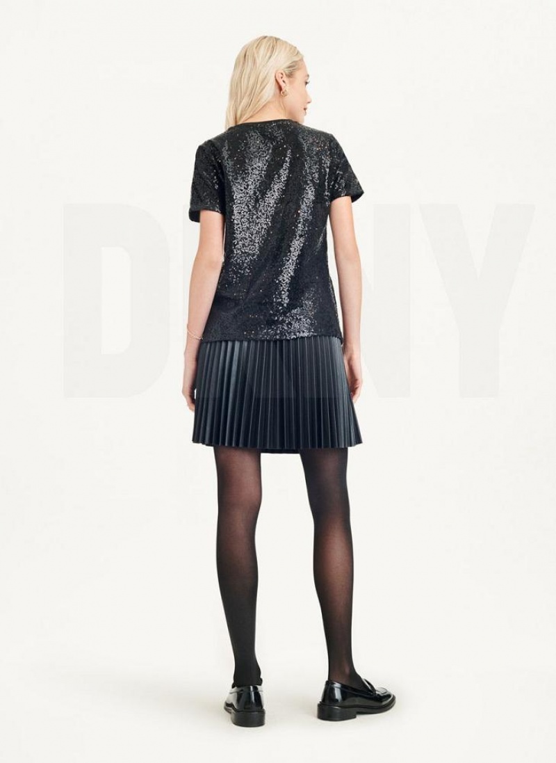 Black DKNY Sequined Women's T Shirts | USA-D1426