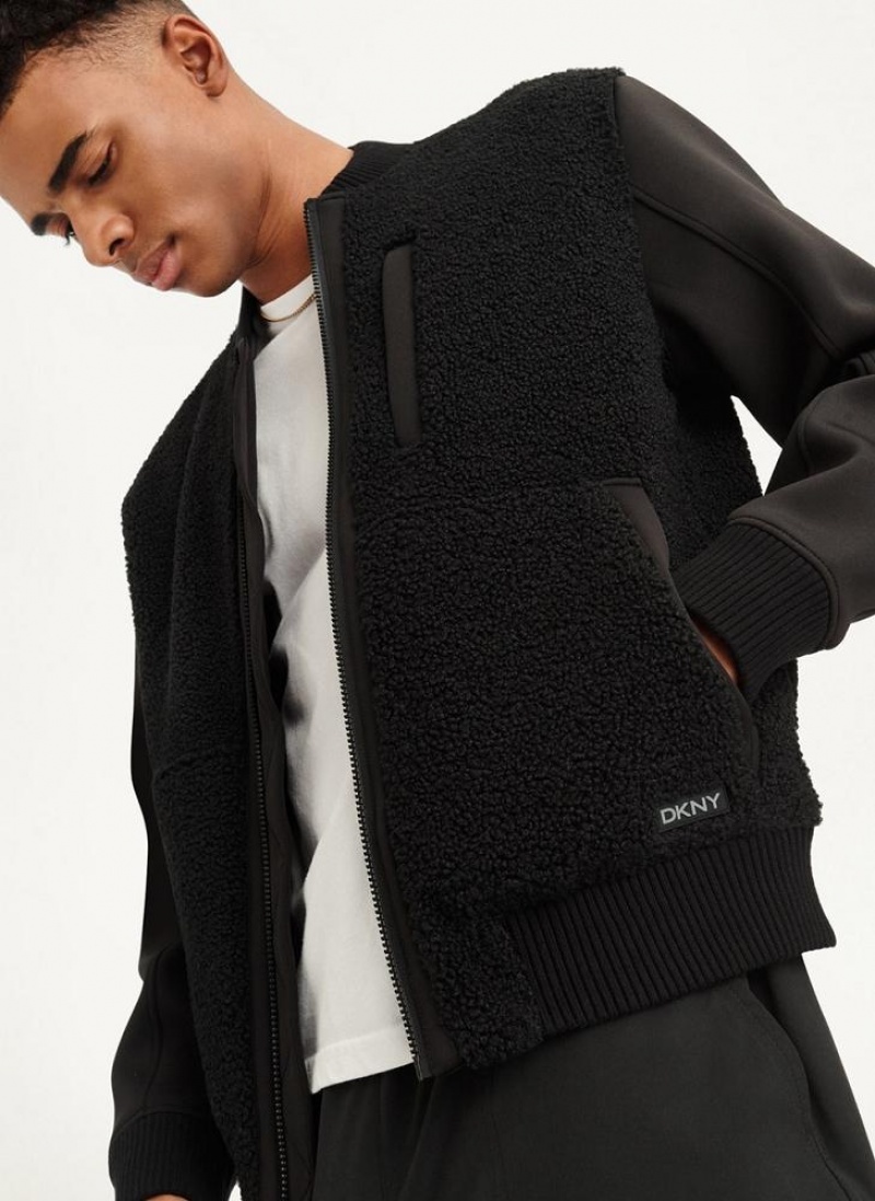 Black DKNY Sherpa Bomber Men's Jackets | USA-D1296