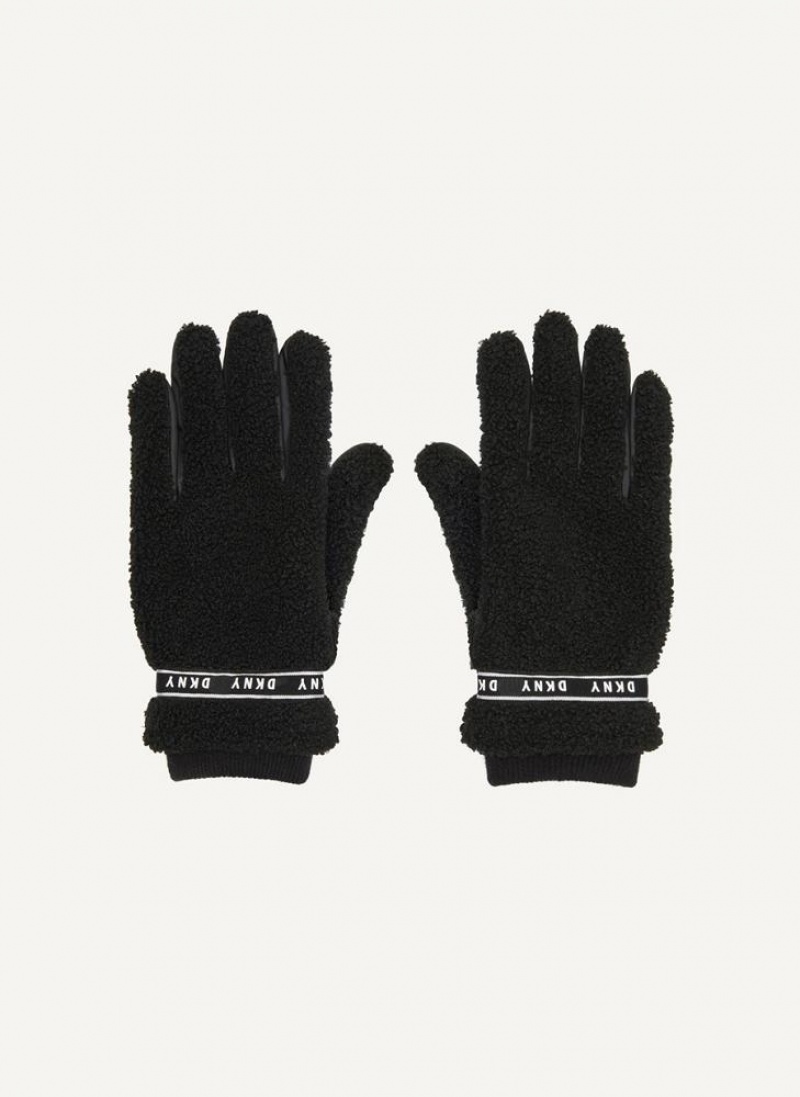 Black DKNY Sherpa Gloves Men's Gloves | USA-D1754