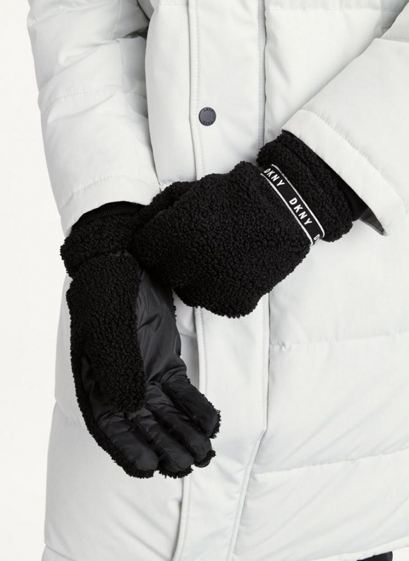 Black DKNY Sherpa Gloves Men\'s Gloves | USA-D1754