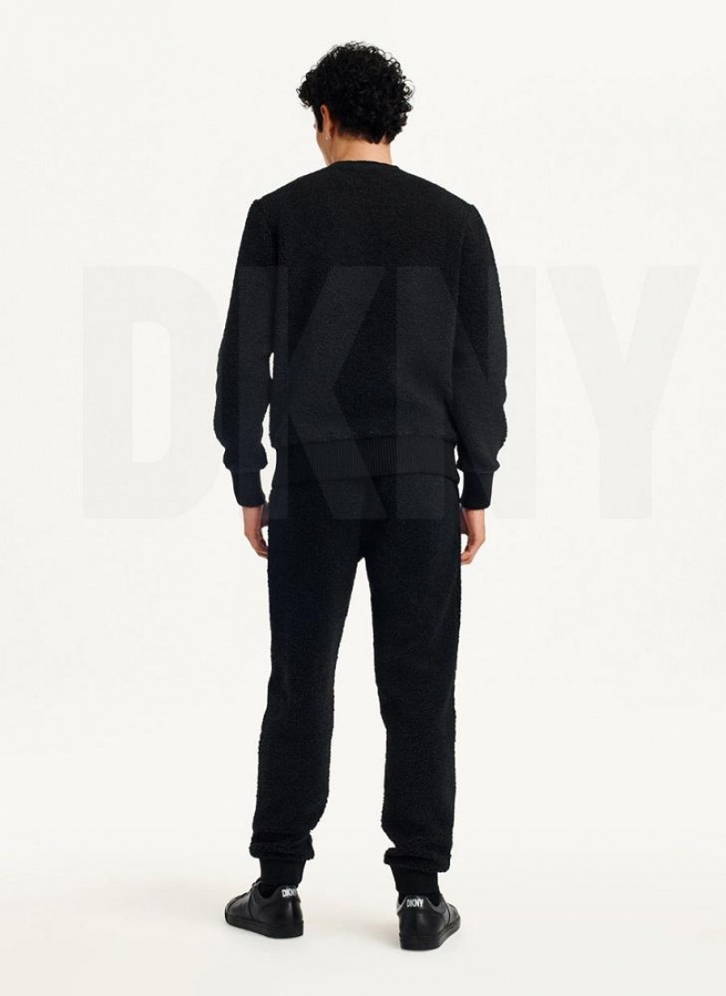 Black DKNY Sherpa Long Sleeve Crew Men's Sweatshirts | USA-D1417