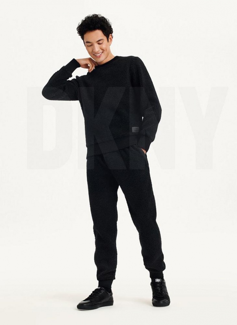 Black DKNY Sherpa Long Sleeve Crew Men's Sweatshirts | USA-D1417