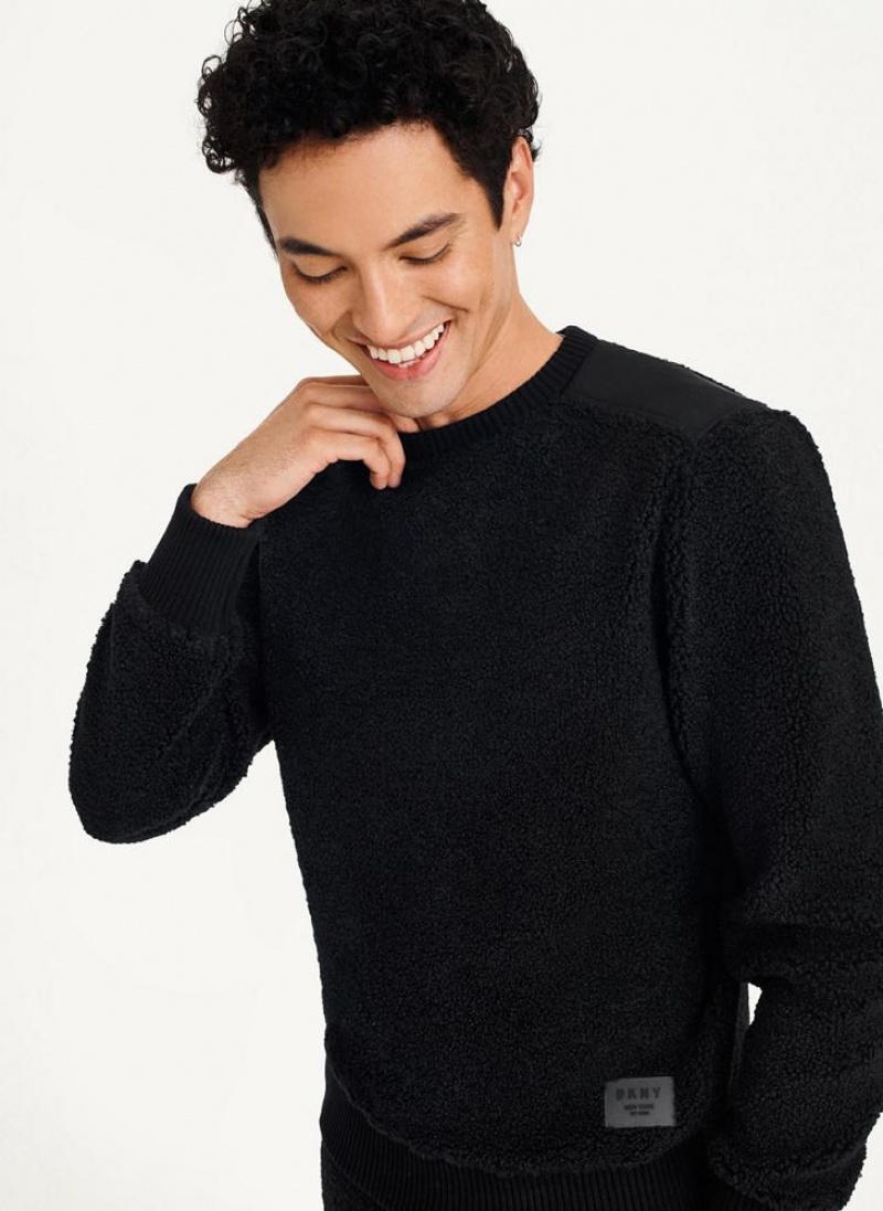 Black DKNY Sherpa Long Sleeve Crew Men's Sweatshirts | USA-D1417