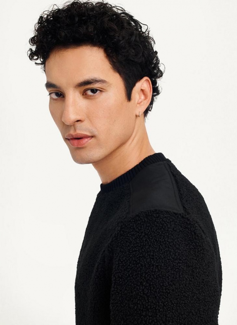 Black DKNY Sherpa Long Sleeve Crew Men's Sweatshirts | USA-D1417