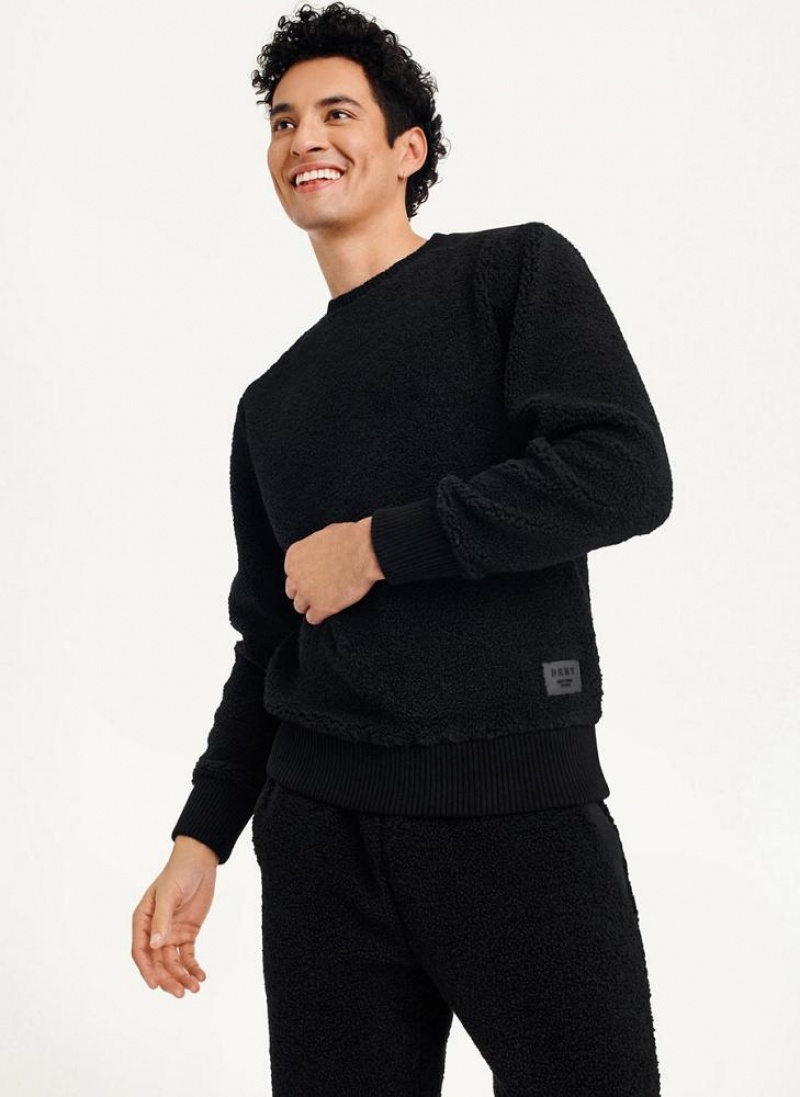 Black DKNY Sherpa Long Sleeve Crew Men\'s Sweatshirts | USA-D1417