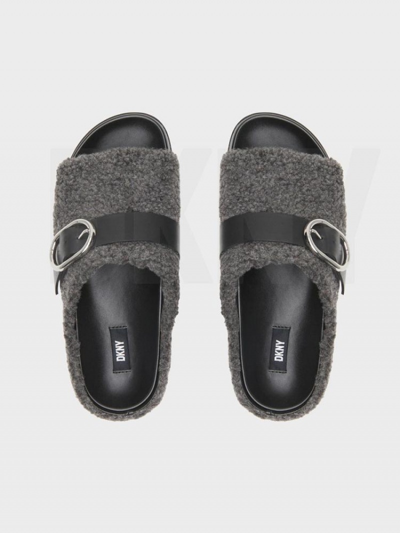 Black DKNY Sherpa Slipper Shoes Slides | USA-D1394