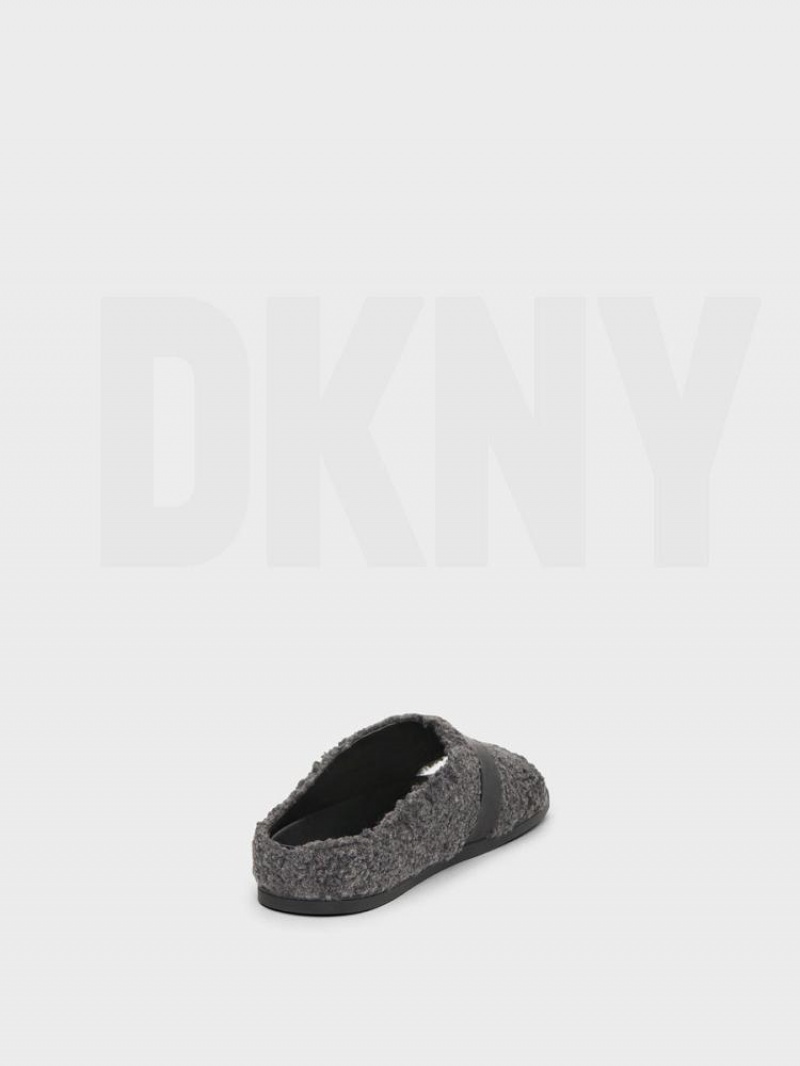 Black DKNY Sherpa Slipper Shoes Slides | USA-D1394