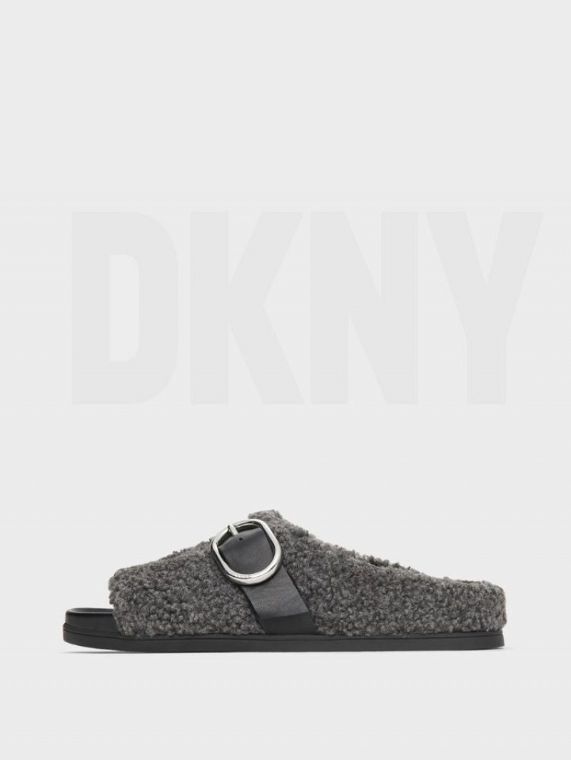 Black DKNY Sherpa Slipper Shoes Slides | USA-D1394