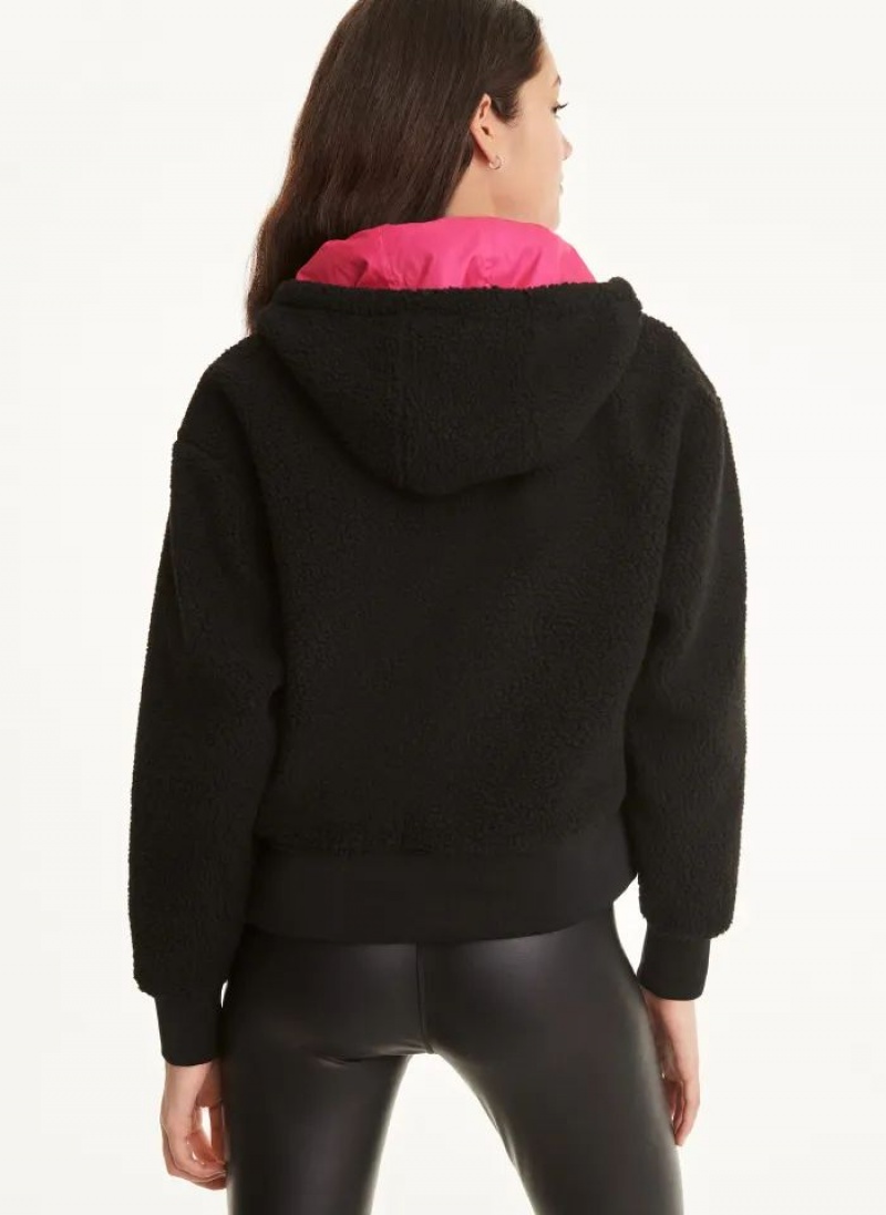 Black DKNY Sherpa with Kangaroo Pocket Women's Hoodies | USA-D0875