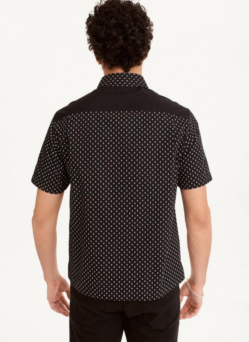 Black DKNY Short Sleeve Micro Skull Print Men's Shirts | USA-D1110