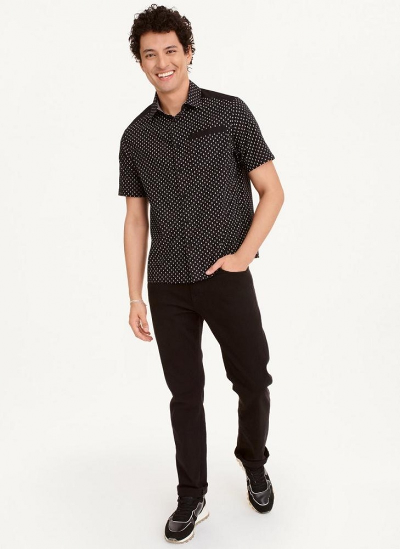 Black DKNY Short Sleeve Micro Skull Print Men's Shirts | USA-D1110